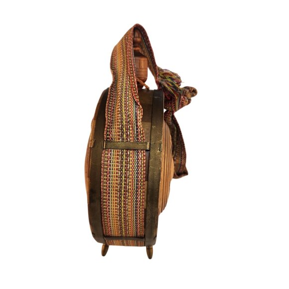 Handcrafted Wooden Water Canteen Decanter Flask Brass Feet Folk Art Barware Deco - Picture 8 of 12